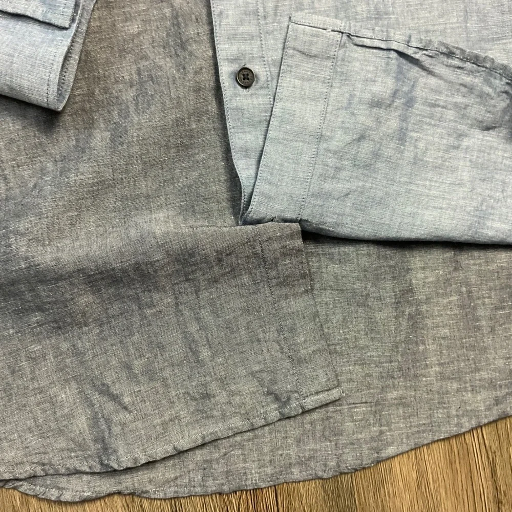 Vintage AX Armani Exchange Linen Colorblock Shirt Mens Large Blue Gray Retro Y2K